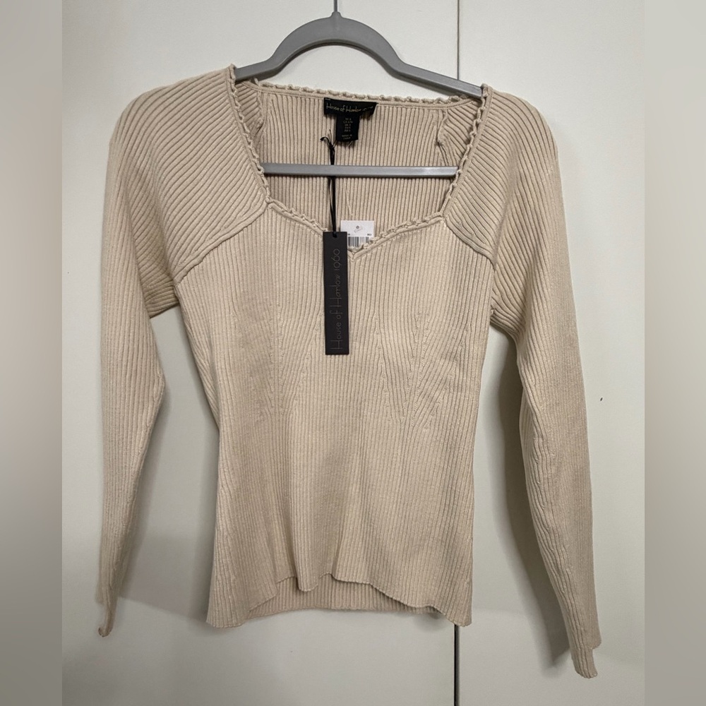 House of Harlow 1960 Cream Ribbed Long Sleeve Top